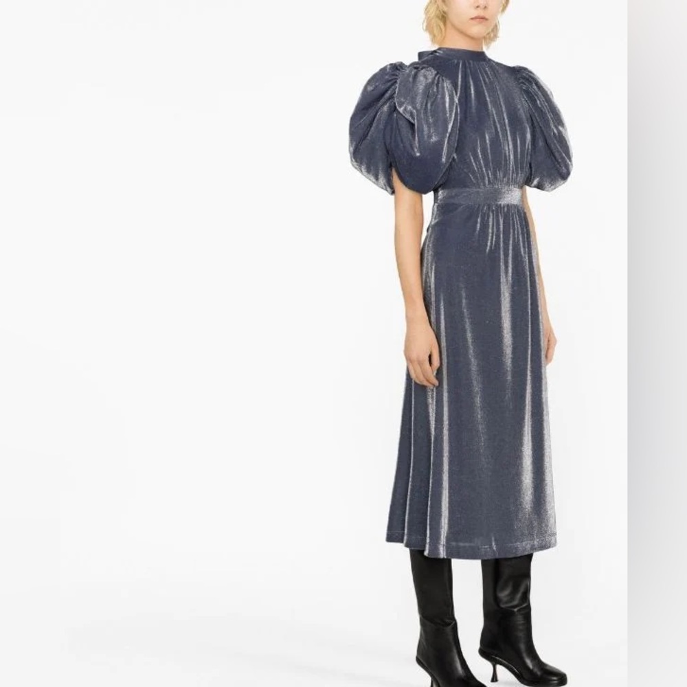 ROTATE BIRGER CHRISTENSEN
Open-back gathered metallic jersey midi dress DE38/6